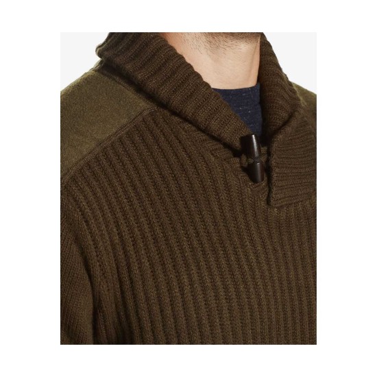  Mens Ribbed Toggle Shawl-Collar Sweater (Military Olive, S)