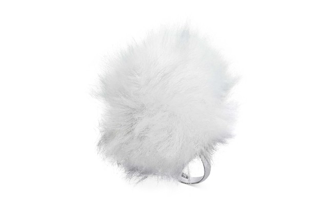 Whimsical Shop Faux-Fur Pom Pom Ring (White)
