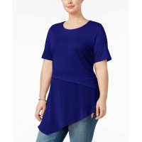 Whitespace Trendy Plus Mixed-Media T-Shirt (Navy, 1X)