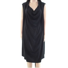 Whitespace Women’s Usa Size Plus Drape-neck Shift Dress (Black, 1X)