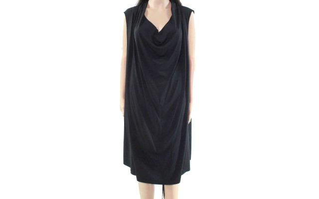  Women’s Usa Size Plus Drape-neck Shift Dress (Black, 1X)