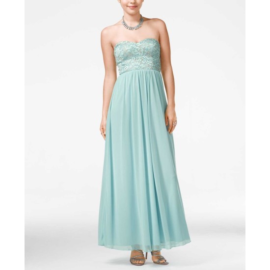 Women’s  Lace Bodice Strapless Gown, Size 11 – Blue