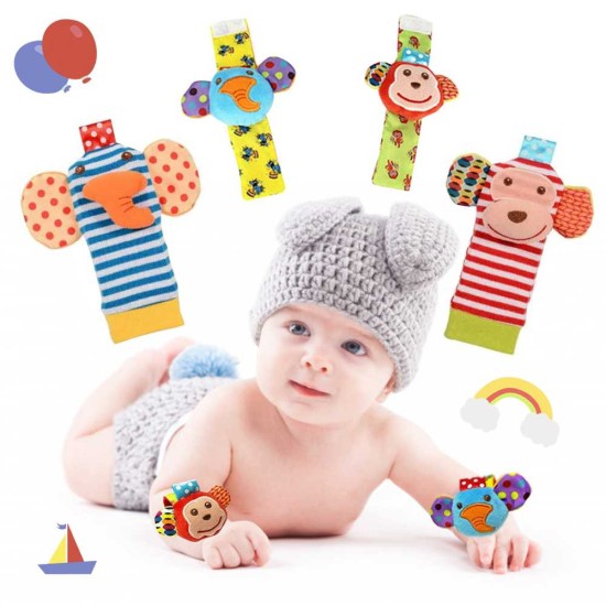 Wrist Rattles and Animal Socks for Cognitive Development of Babies, Developmental Toys Gifts for Baby from Newborns to 3 Months, 6 Months, 8 Months, 1 Year and 2 Years Old Toddlers