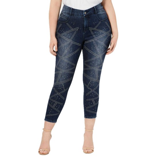 YSJ Plus Size Studded Ankle Jeans (Blue, 22W)