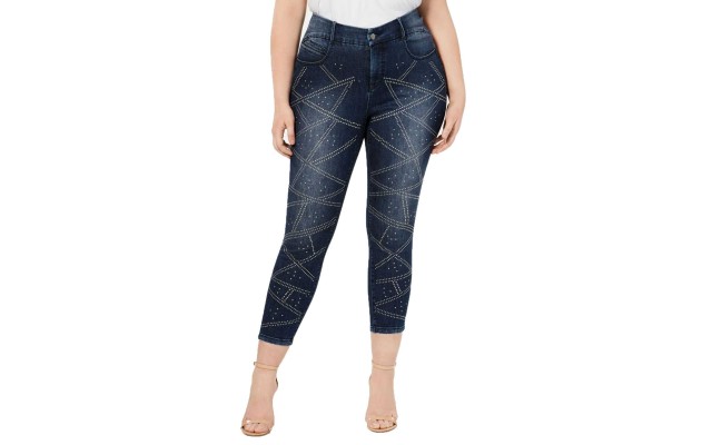 YSJ Plus Size Studded Ankle Jeans (Blue, 22W)