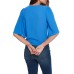  Flounce-sleeve Tie-front Top (Blue, Small)