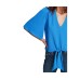  Flounce-sleeve Tie-front Top (Blue, Small)