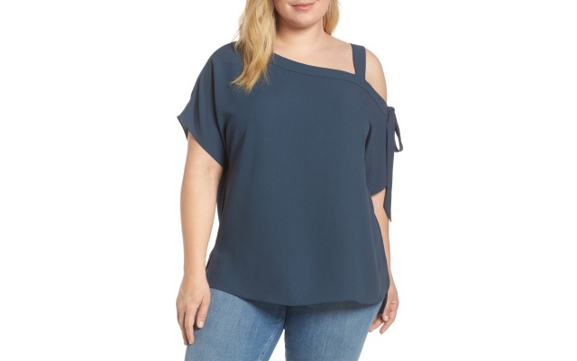  Plus Size One-Shoulder Bow Top Midnight Sky-3X