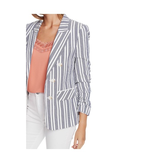  Striped Ruched-Sleeve Blazer (Natural), Natural, Large