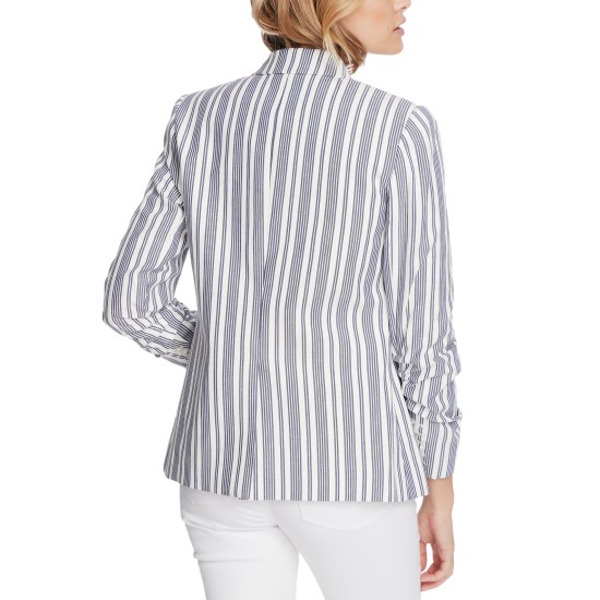  Striped Ruched-Sleeve Blazer (Natural), Natural, Medium