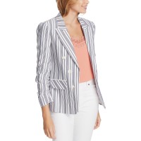 1.STATE Striped Ruched-Sleeve Blazer (Natural), Natural, Small