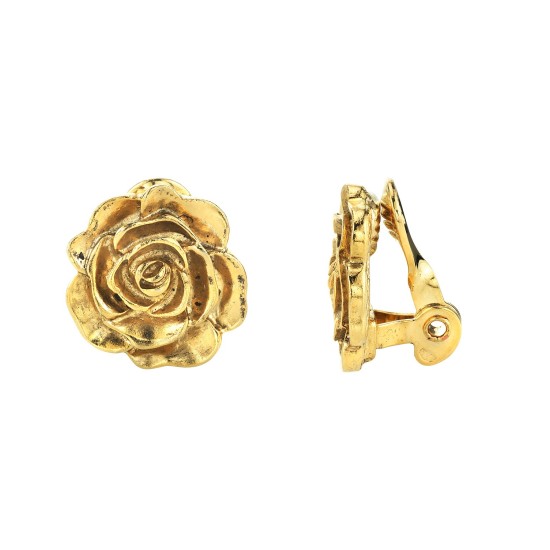 1928 14K Gold-Dipped Flower Button Clip Earrings