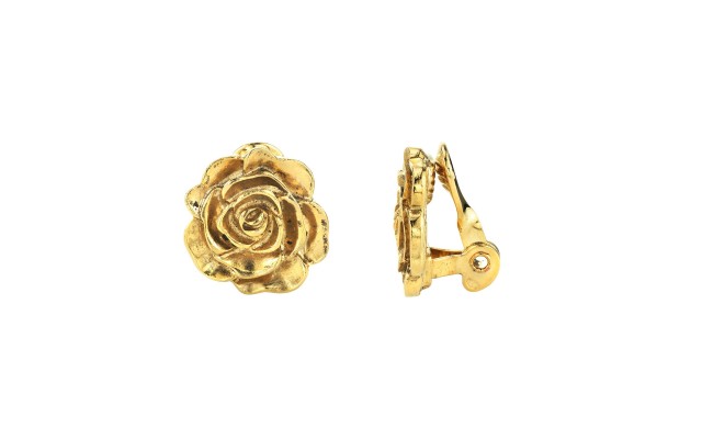 1928 14K Gold-Dipped Flower Button Clip Earrings