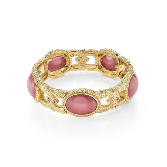 1928 Gold Tone Pink Moonstone Stretch Bracelet