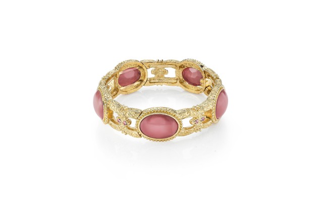 1928 Gold Tone Pink Moonstone Stretch Bracelet