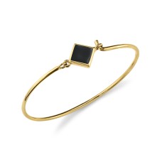 1928 Jewelry 14K Gold Dipped Diamond Shaped Enamel Wire Bangle Bracelet, Black