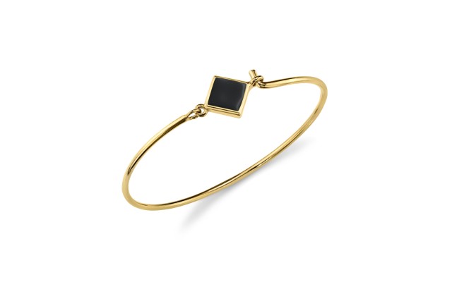 1928 Jewelry 14K Gold Dipped Diamond Shaped Enamel Wire Bangle Bracelet, Black
