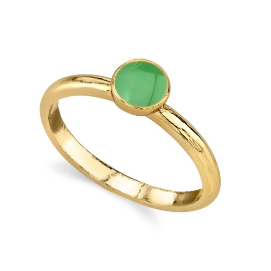 1928 Jewelry 14K Gold Dipped Small Round Minimalist Enamel Ring (Green,7)