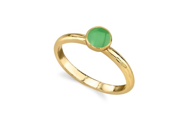 1928 Jewelry 14K Gold Dipped Small Round Minimalist Enamel Ring (Green,7)