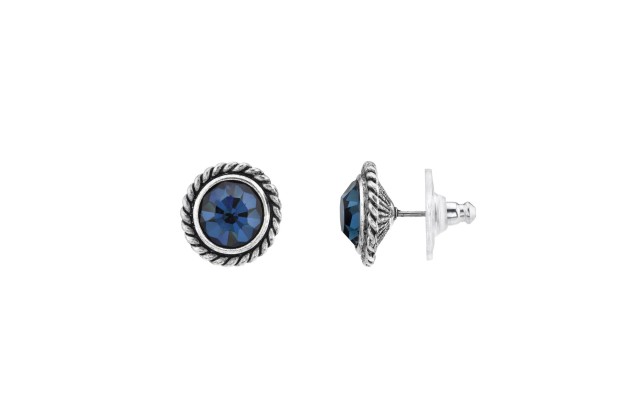 1928 Silver-Tone Stud Earrings (Navy)