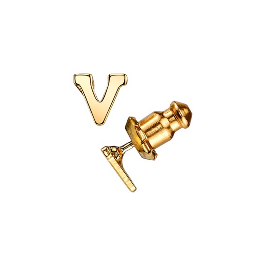  14K Gold-Dipped Initial Button Earrings, Gold, V