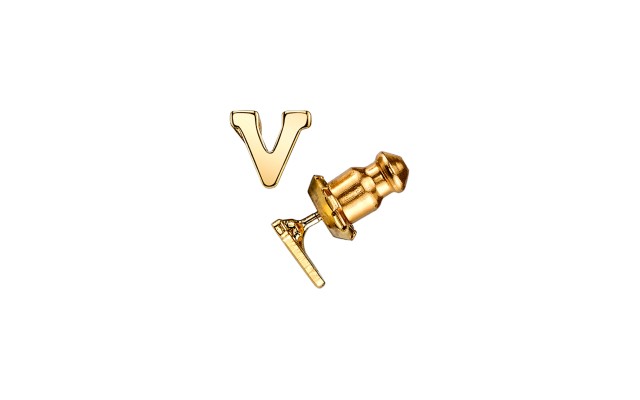  14K Gold-Dipped Initial Button Earrings, Gold, V