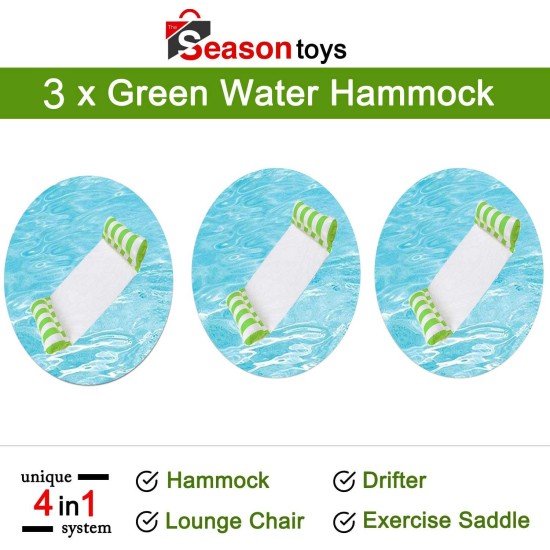 3 Pack Premium Inflatable Aqua Portable Summer Water Hammock Bed, Chair, Lounger Float for Adults, 3 x Green