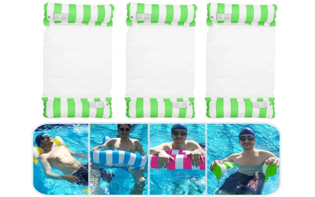 3 Pack Premium Inflatable Aqua Portable Summer Water Hammock Bed, Chair, Lounger Float for Adults, 3 x Green