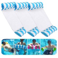 3 Pack Premium Inflatable Aqua Portable Summer Water Hammock Bed, Chair, Lounger Float for Adults, 3 x Blue
