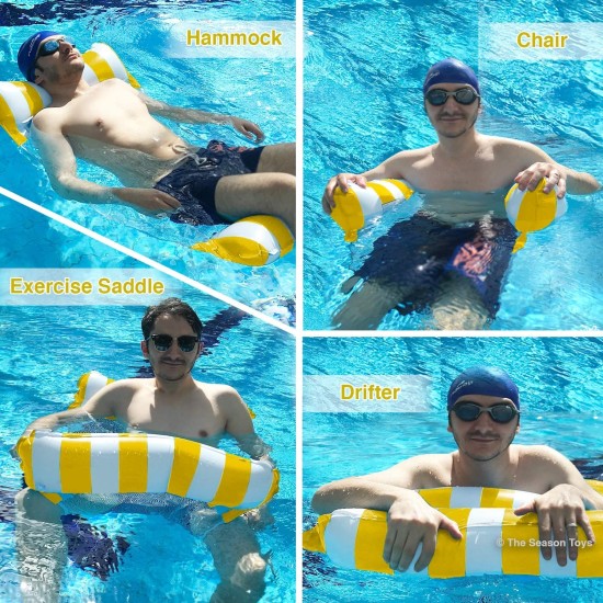 3 Pack Premium Inflatable Aqua Portable Summer Water Hammock Bed, Chair, Lounger Float for Adults, 3 x Yellow