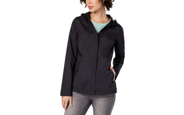  Water-Resistant Hooded Raincoat, Black, M