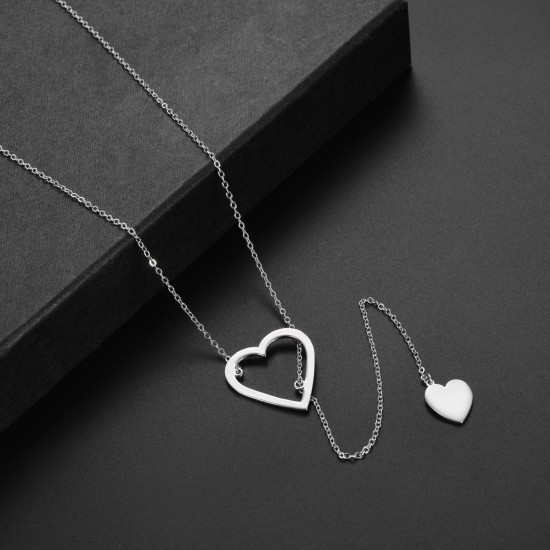  Heart Slide Through Lariat Necklaces, Gray