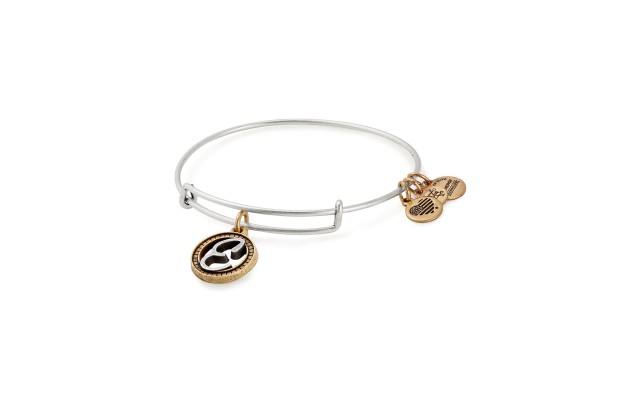  Two-Tone Initial Charm Expandable Bracelets, Silver/E, E