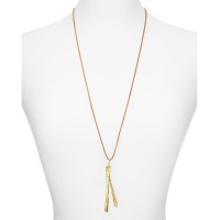 Alexandra Koumba Leather Wishbone Pendant Necklace, Gold,30″