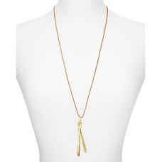 Alexandra Koumba Leather Wishbone Pendant Necklace, Gold,30″