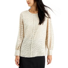 Alfani Animal-Print Blouse (White, Medium)