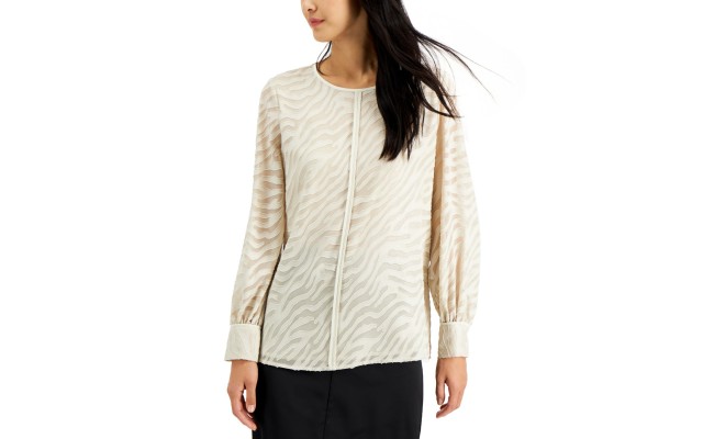 Animal-Print Blouse (White, Medium)