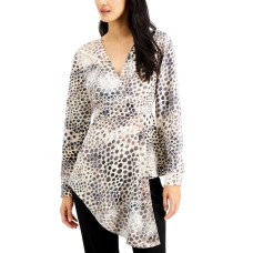 Alfani Animal-Print Surplice Blouse (Beige)