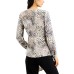  Animal-Print Surplice Blouse (Beige), Beige, 2X-Large