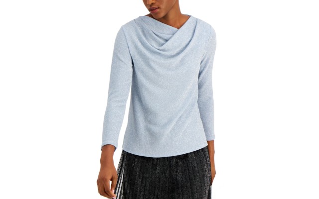  Asymmetrical Cowlneck Top (Blue, X-Large)