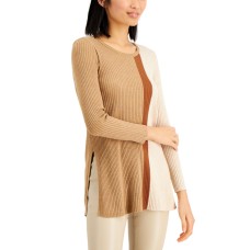 Alfani Asymmetrical-Print Ribbed Turtleneck Sweater (Beige, Medium)