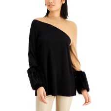 Alfani Colorblocked Sweater With Faux-Fur Cuffs