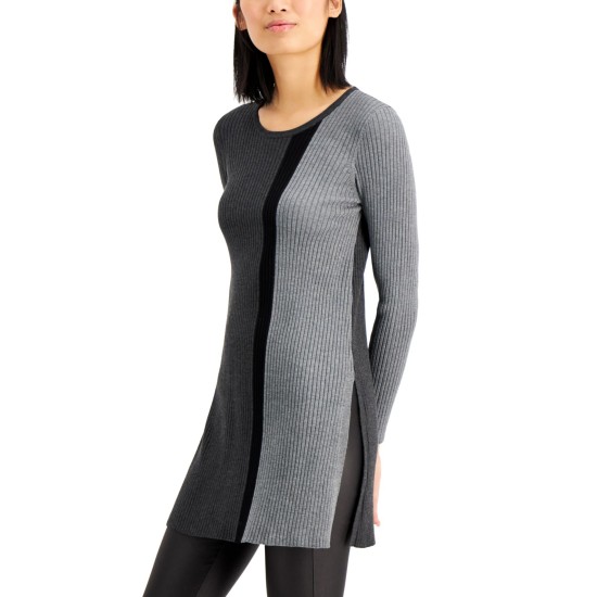  Colorblocked Tunic Sweater, Regular & Petite Sizes (Gray, Medium)