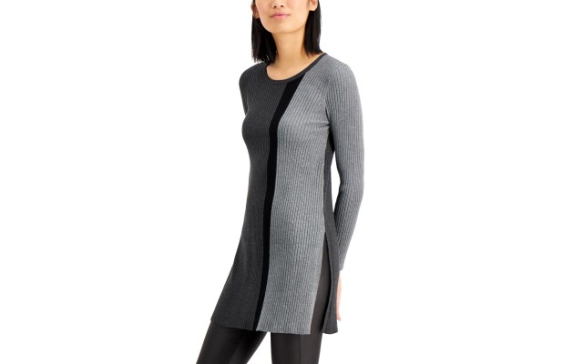  Colorblocked Tunic Sweater, Regular & Petite Sizes (Gray, Medium)