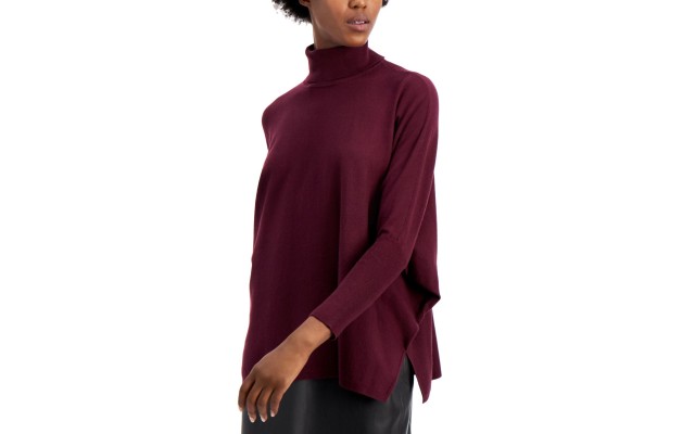  Drop-Shoulder Turtleneck Sweater, Berry Jam, X-Large