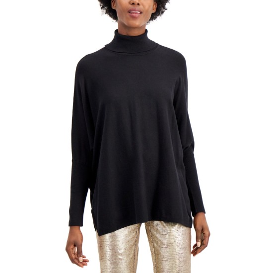 Drop-Shoulder Turtleneck Sweater, Black, Small