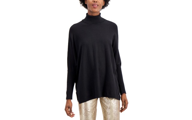  Drop-Shoulder Turtleneck Sweater, Black, Small