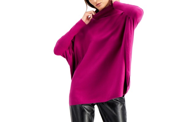  Drop-Shoulder Turtleneck Sweater, Cranberry Rose, Large