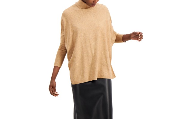  Drop-Shoulder Turtleneck Sweater, Dark Brown, 2X-Large