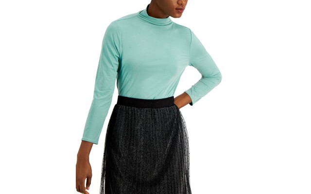  Funnel-Neck Blouse(Green, Medium)